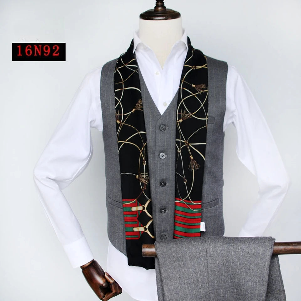 Solid Color High-End Men's Black Thin Scarf Double-Sided Decorative Professional Shirt Anti-Dirt Collar Scarf