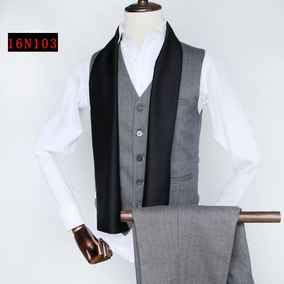 Solid Color High-End Men's Black Thin Scarf Double-Sided Decorative Professional Shirt Anti-Dirt Collar Scarf