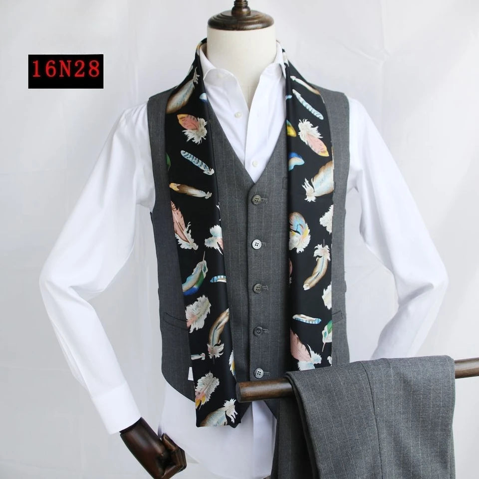 Solid Color High-End Men's Black Thin Scarf Double-Sided Decorative Professional Shirt Anti-Dirt Collar Scarf