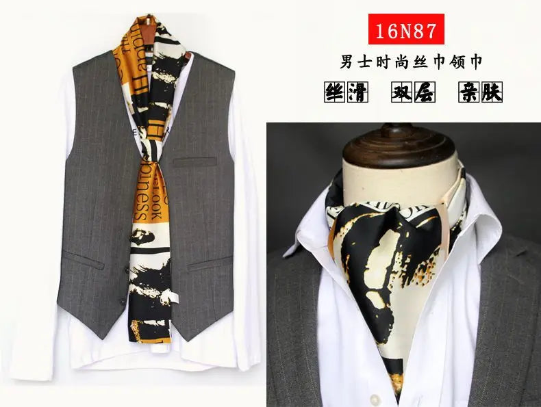 Solid Color High-End Men's Black Thin Scarf Double-Sided Decorative Professional Shirt Anti-Dirt Collar Scarf