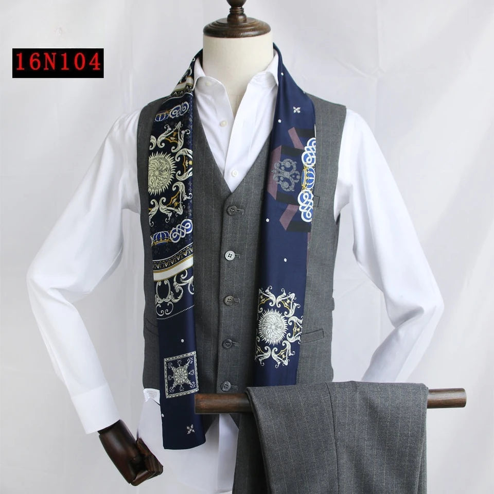 Solid Color High-End Men's Black Thin Scarf Double-Sided Decorative Professional Shirt Anti-Dirt Collar Scarf