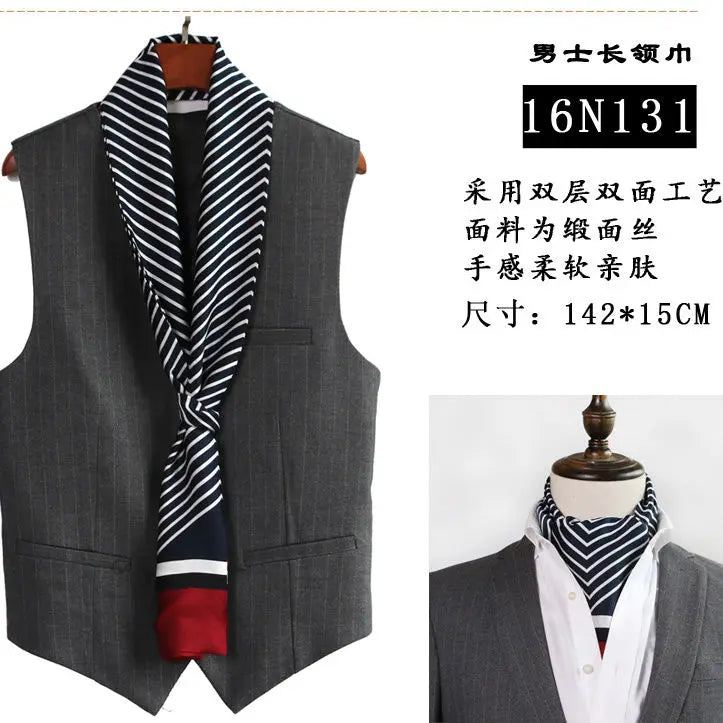 Solid Color High-End Men's Black Thin Scarf Double-Sided Decorative Professional Shirt Anti-Dirt Collar Scarf