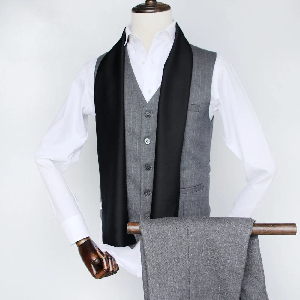 Solid Color High-End Men's Black Thin Scarf Double-Sided Decorative Professional Shirt Anti-Dirt Collar Scarf