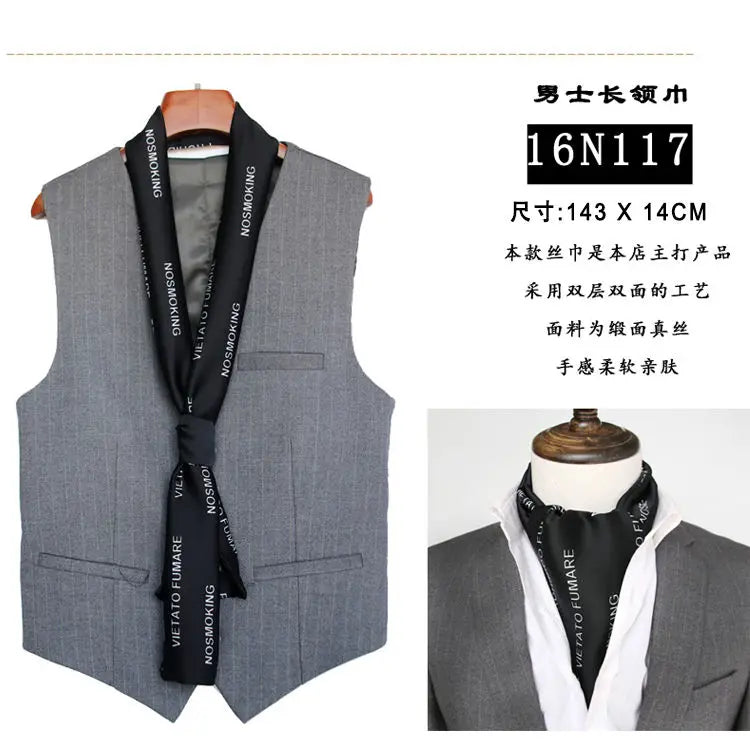 Solid Color High-End Men's Black Thin Scarf Double-Sided Decorative Professional Shirt Anti-Dirt Collar Scarf