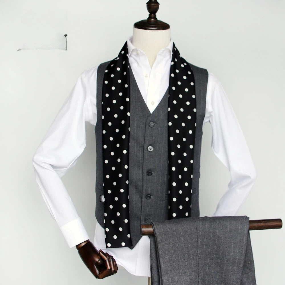 Solid Color High-End Men's Black Thin Scarf Double-Sided Decorative Professional Shirt Anti-Dirt Collar Scarf