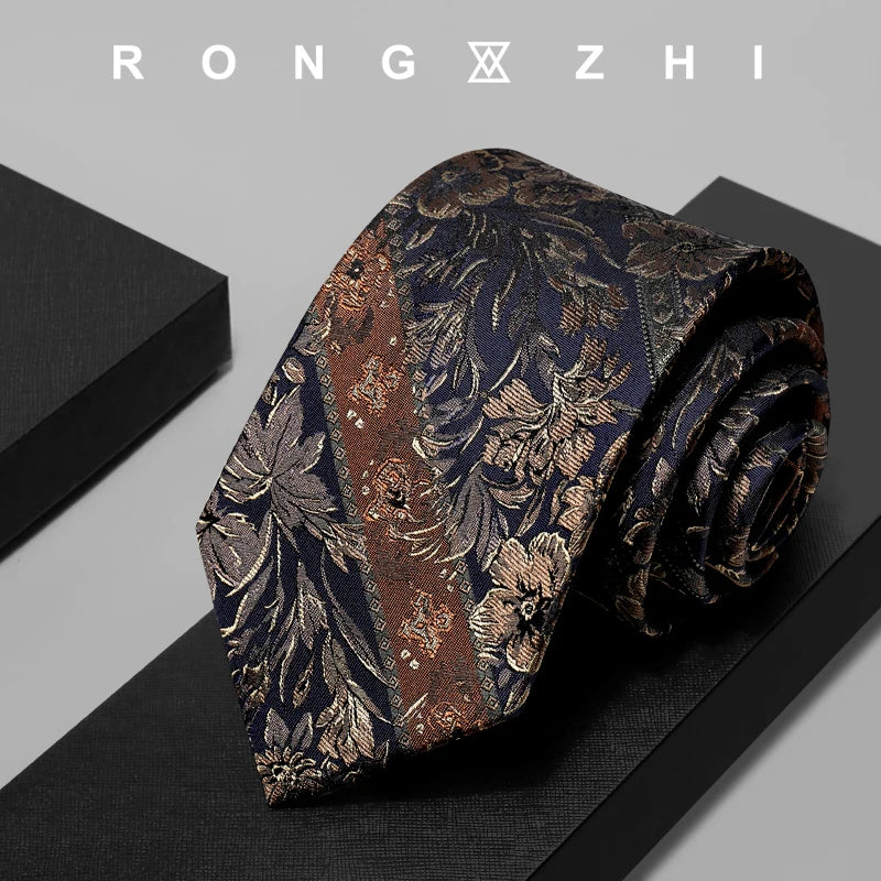Rongzhi Silk Suit Tie for Men, Business Formal Wear, High-End Silk, Vintage Pattern, Hand-Tied Style