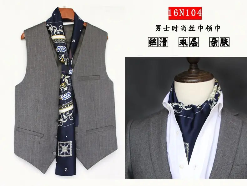 Solid Color High-End Men's Black Thin Scarf Double-Sided Decorative Professional Shirt Anti-Dirt Collar Scarf
