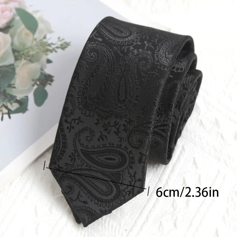 Mens Casual Slim Tie Fashion 6CM Necktie Black Stripes Floral Plaid Solid Ties for Man Neck Tie for Wedding Party Accessories