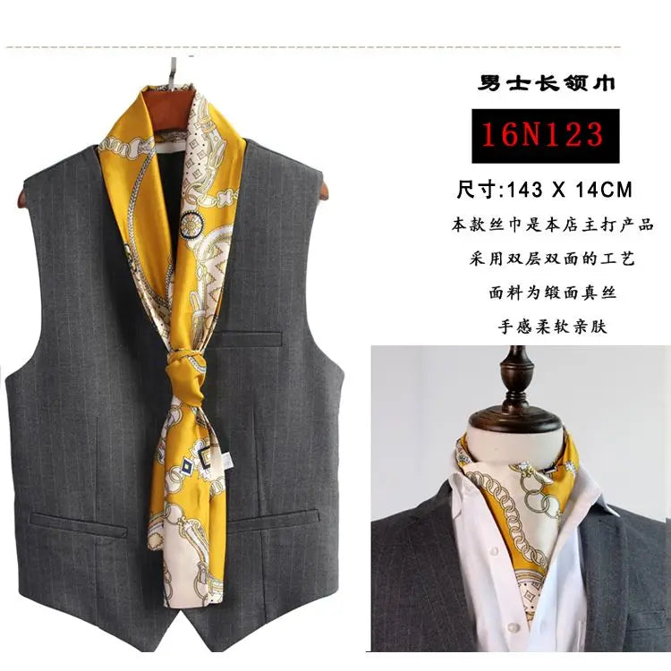 Solid Color High-End Men's Black Thin Scarf Double-Sided Decorative Professional Shirt Anti-Dirt Collar Scarf