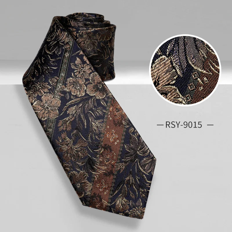 Rongzhi Silk Suit Tie for Men, Business Formal Wear, High-End Silk, Vintage Pattern, Hand-Tied Style