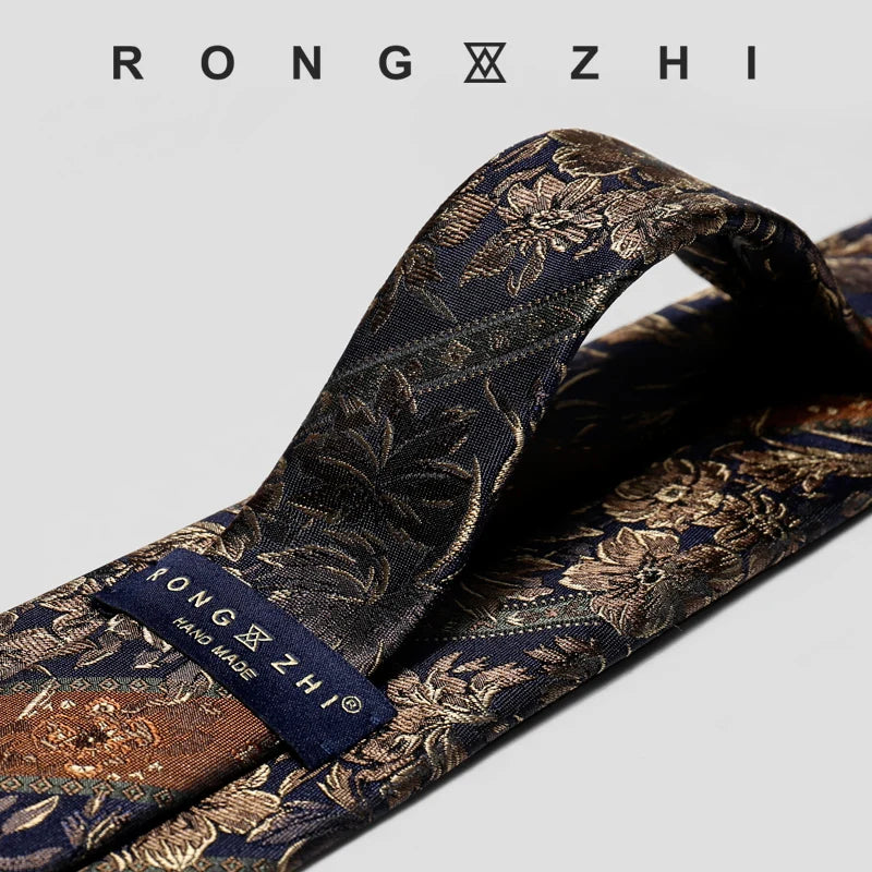 Rongzhi Silk Suit Tie for Men, Business Formal Wear, High-End Silk, Vintage Pattern, Hand-Tied Style
