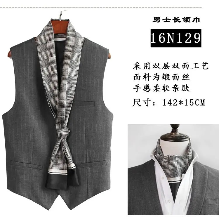 Solid Color High-End Men's Black Thin Scarf Double-Sided Decorative Professional Shirt Anti-Dirt Collar Scarf