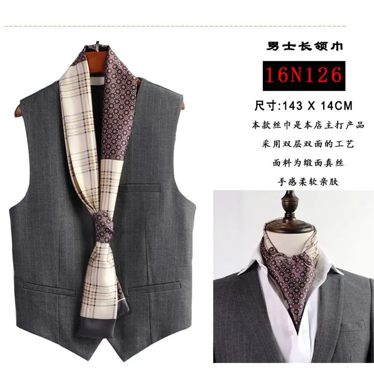 Solid Color High-End Men's Black Thin Scarf Double-Sided Decorative Professional Shirt Anti-Dirt Collar Scarf