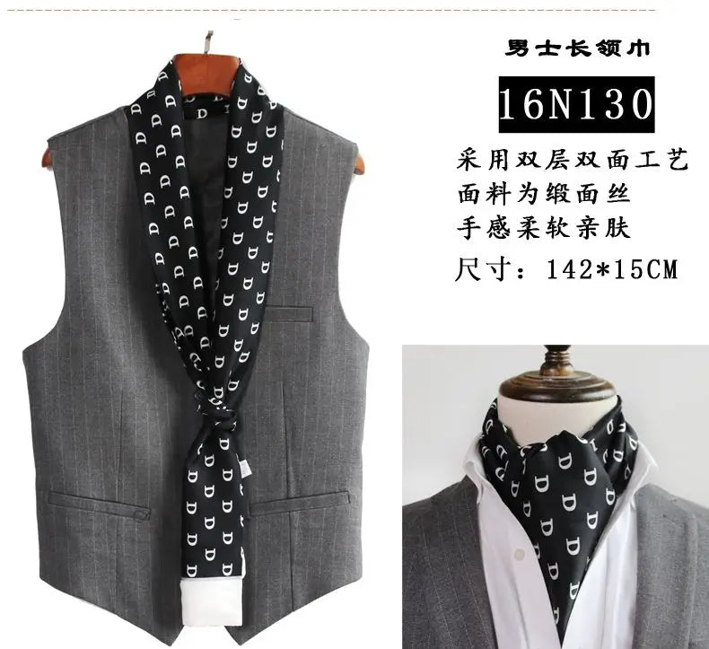 Solid Color High-End Men's Black Thin Scarf Double-Sided Decorative Professional Shirt Anti-Dirt Collar Scarf