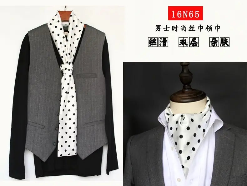 Solid Color High-End Men's Black Thin Scarf Double-Sided Decorative Professional Shirt Anti-Dirt Collar Scarf