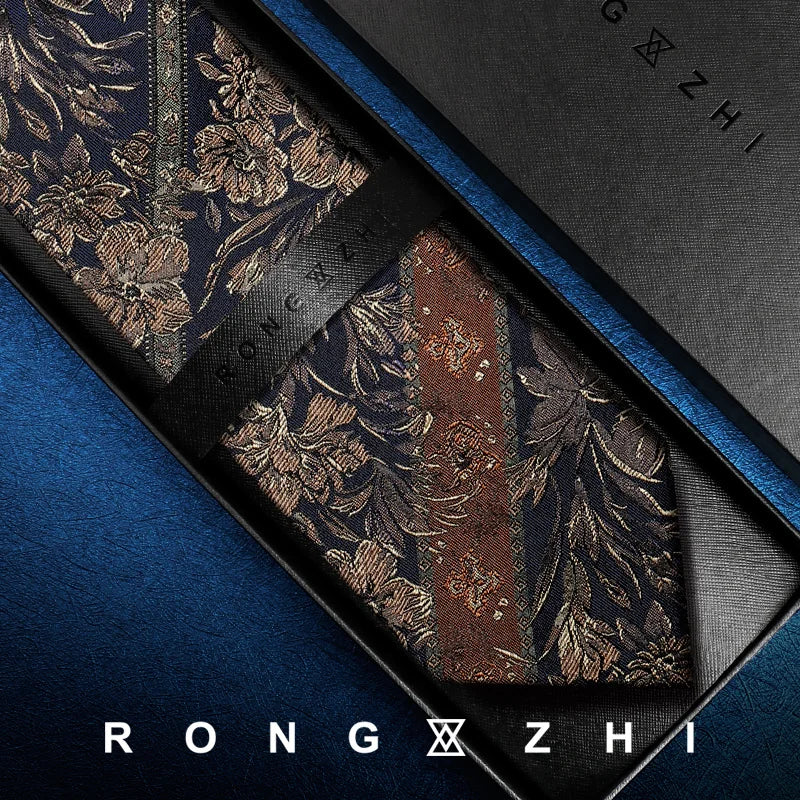 Rongzhi Silk Suit Tie for Men, Business Formal Wear, High-End Silk, Vintage Pattern, Hand-Tied Style