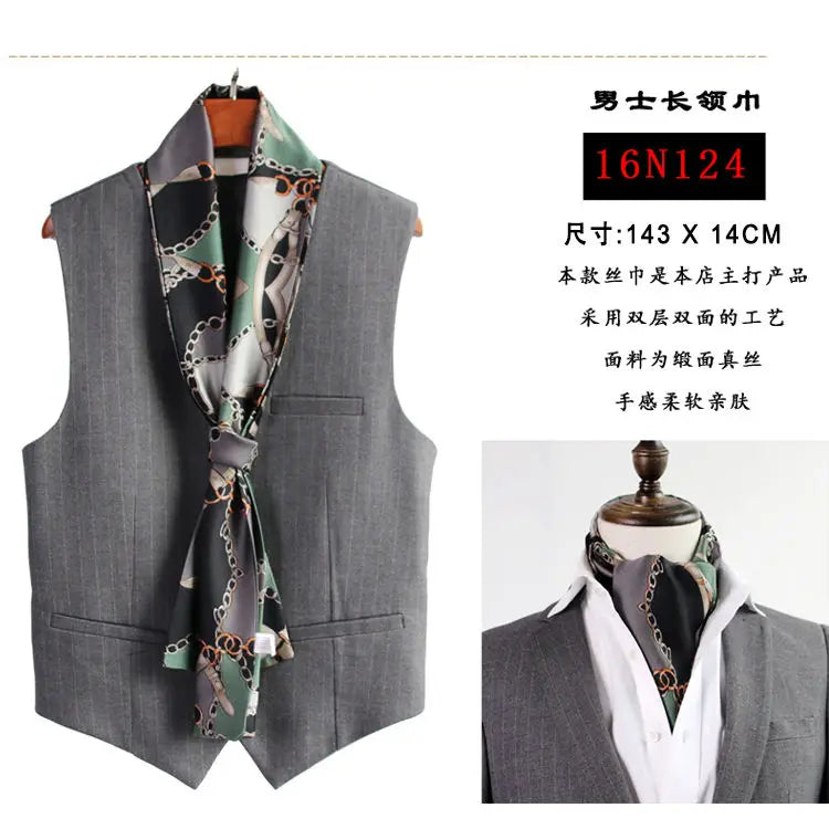 Solid Color High-End Men's Black Thin Scarf Double-Sided Decorative Professional Shirt Anti-Dirt Collar Scarf