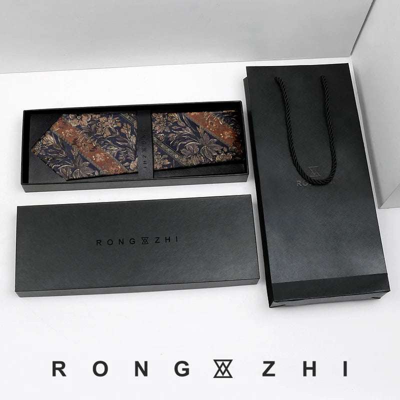 Rongzhi Silk Suit Tie for Men, Business Formal Wear, High-End Silk, Vintage Pattern, Hand-Tied Style