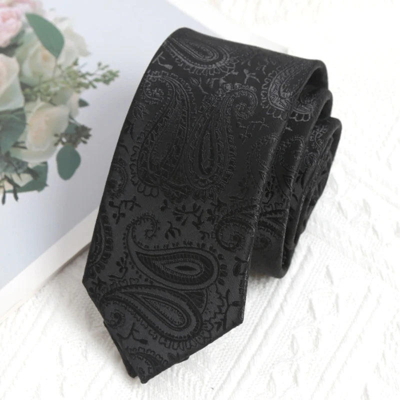 Mens Casual Slim Tie Fashion 6CM Necktie Black Stripes Floral Plaid Solid Ties for Man Neck Tie for Wedding Party Accessories