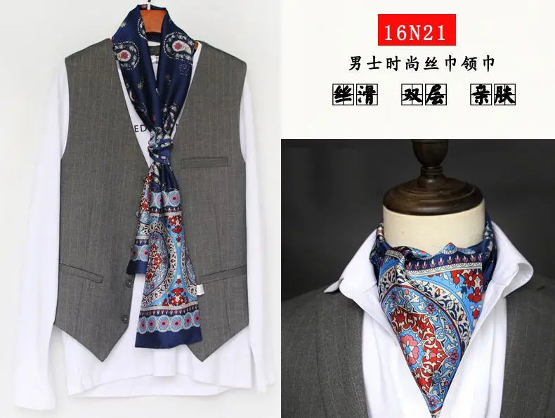 Solid Color High-End Men's Black Thin Scarf Double-Sided Decorative Professional Shirt Anti-Dirt Collar Scarf