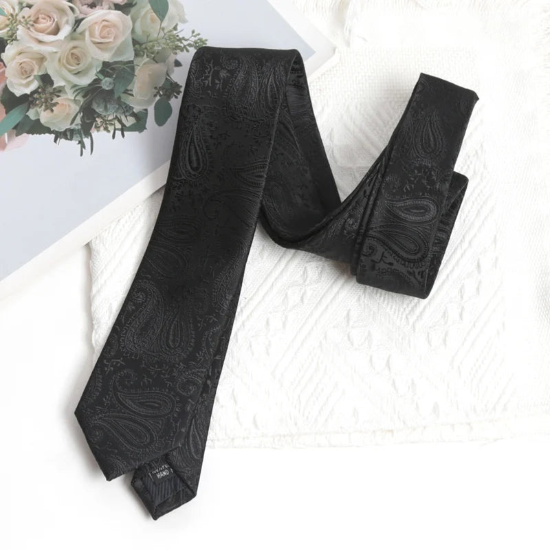 Mens Casual Slim Tie Fashion 6CM Necktie Black Stripes Floral Plaid Solid Ties for Man Neck Tie for Wedding Party Accessories