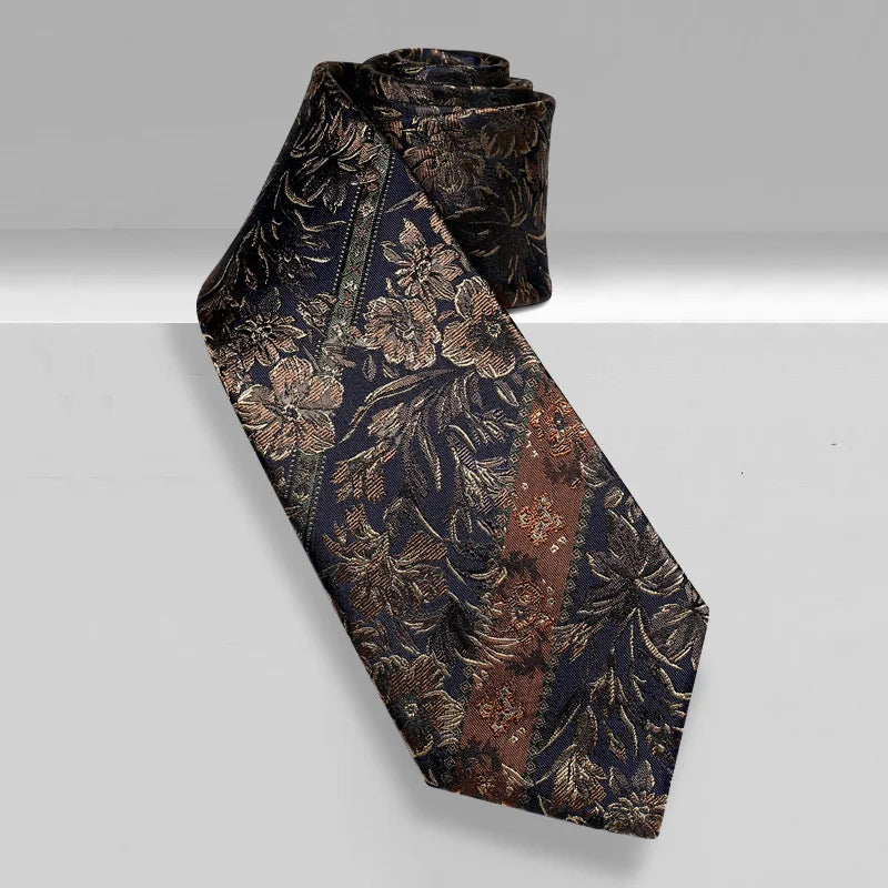 Rongzhi Silk Suit Tie for Men, Business Formal Wear, High-End Silk, Vintage Pattern, Hand-Tied Style