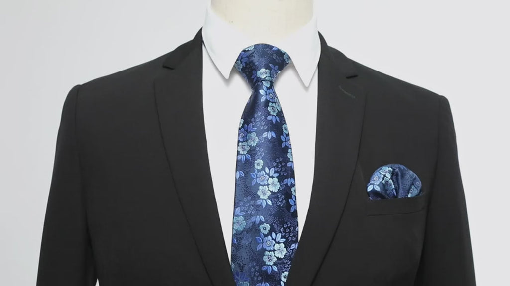 Mens Tie Set Silk Silver Paisley Floral Necktie and Pocket Square Cufflinks Tie Clip Classic Formal Ties for Men Wedding Party