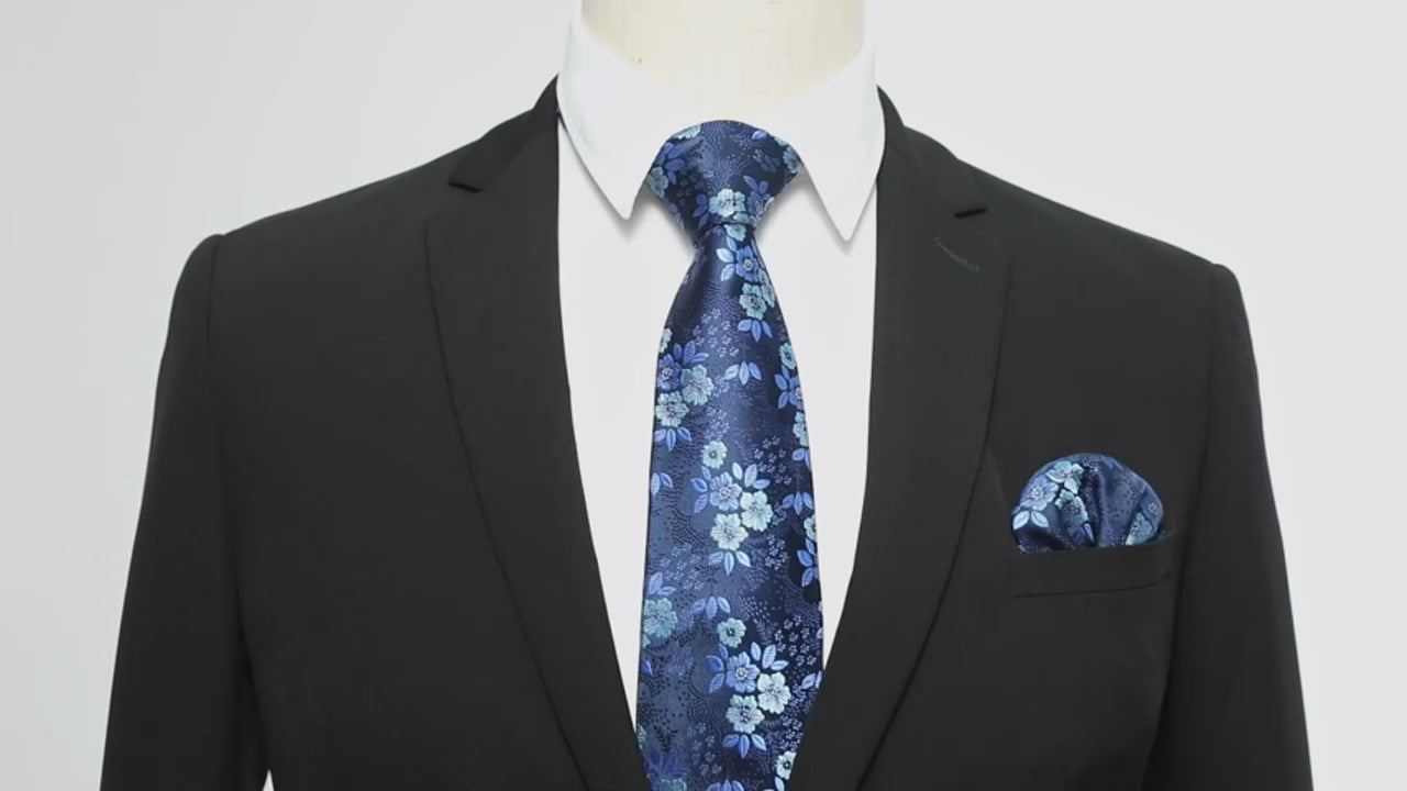 Mens Tie Set Silk Silver Paisley Floral Necktie and Pocket Square Cufflinks Tie Clip Classic Formal Ties for Men Wedding Party